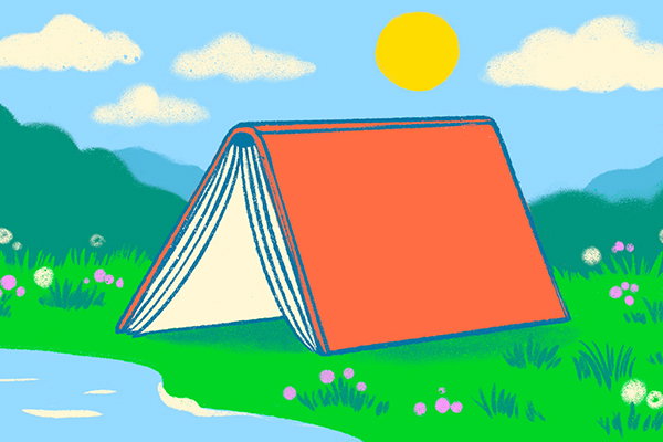 Book by a river.