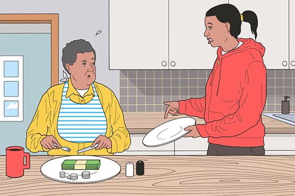 Family in a kitchen.