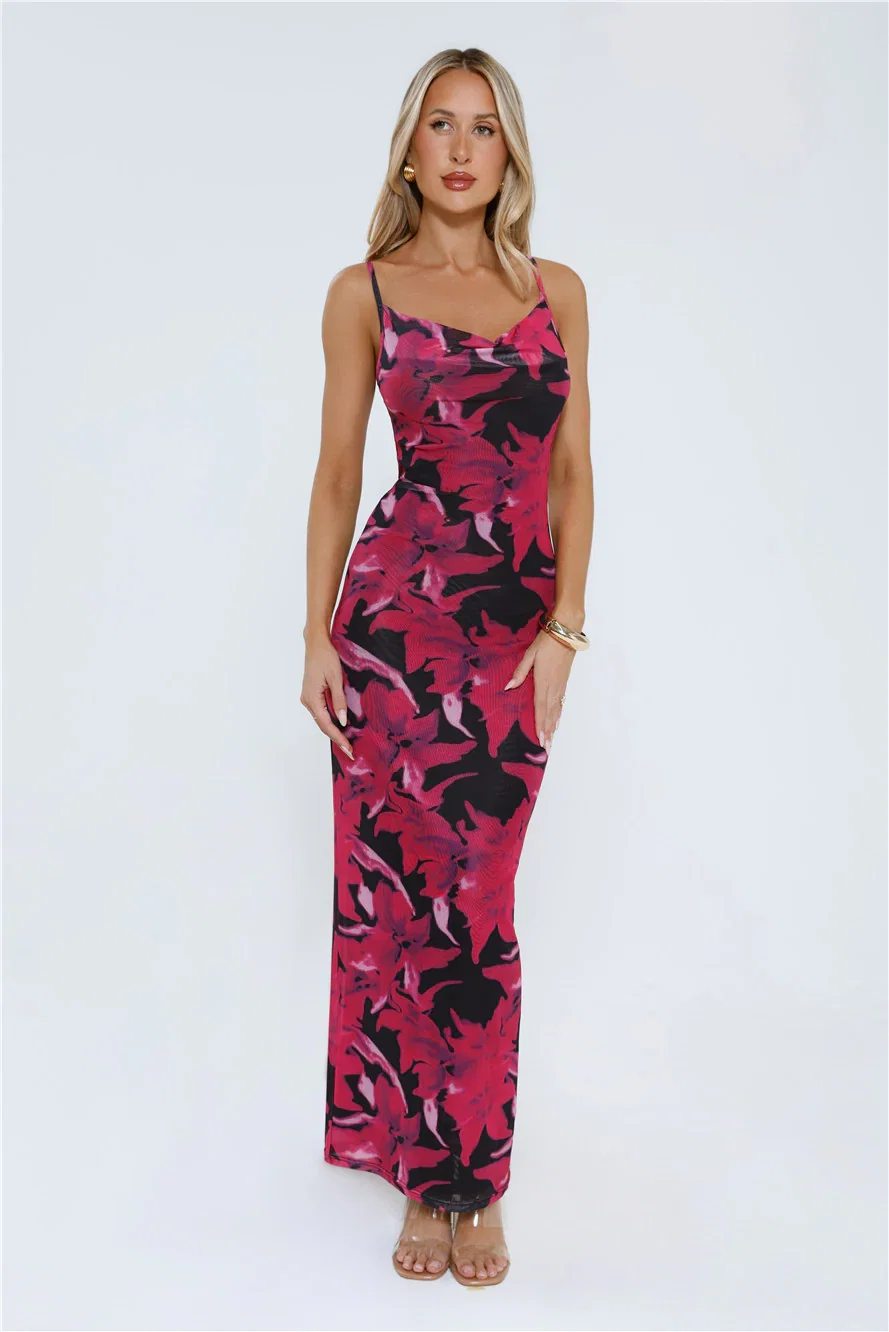 Image of Flower Spark Mesh Maxi Dress Pink