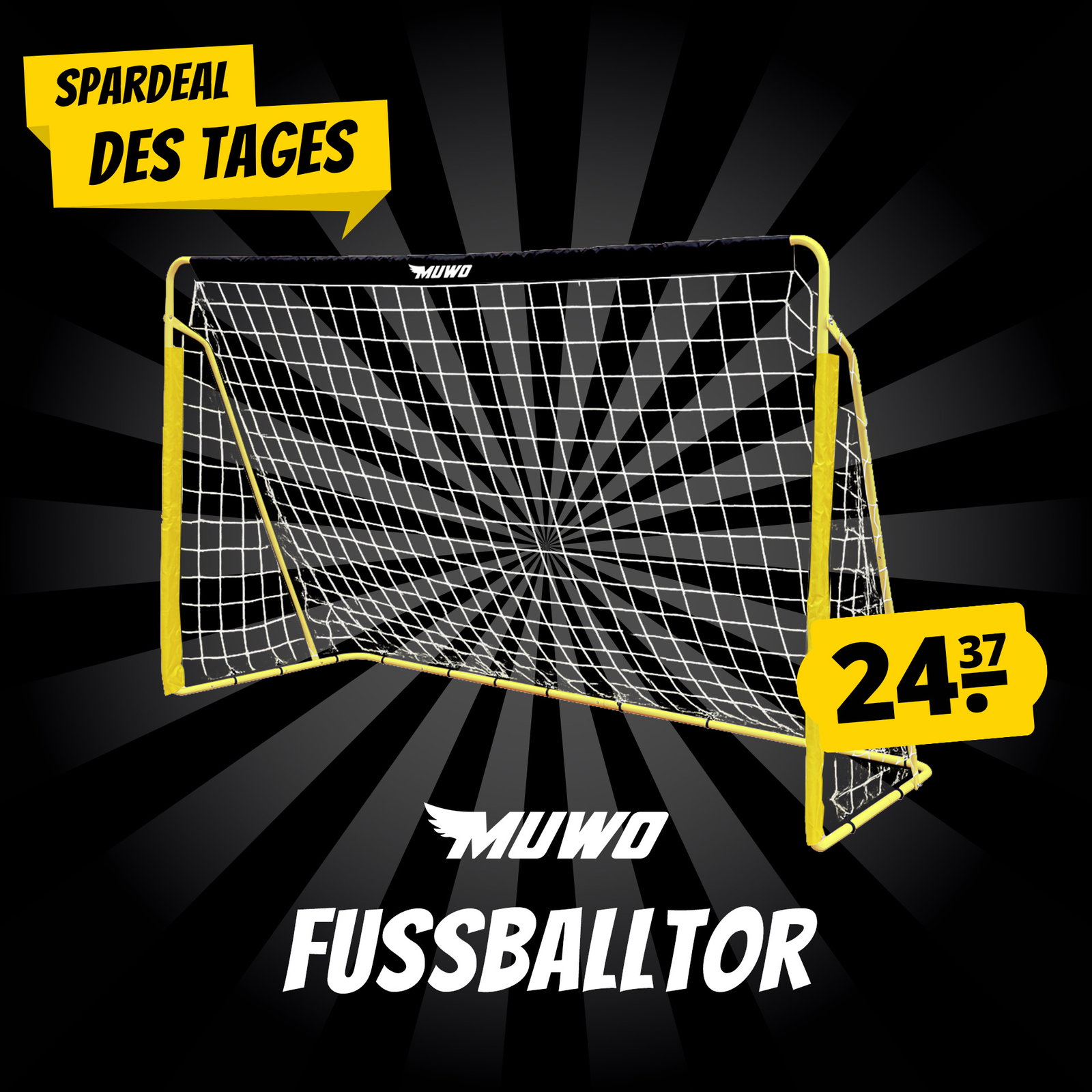 MUWO Fußballtor aus Stahl 240 x 150 cm schwarz/gelb