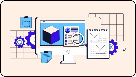 Illustration of a desktop filled with data