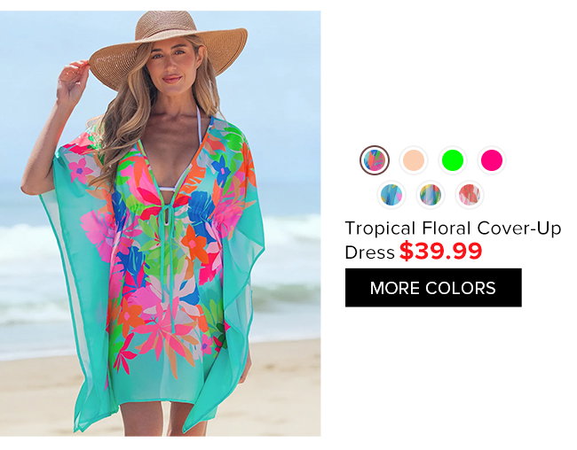 Tropical Floral Drawstring Cover-Up Dress