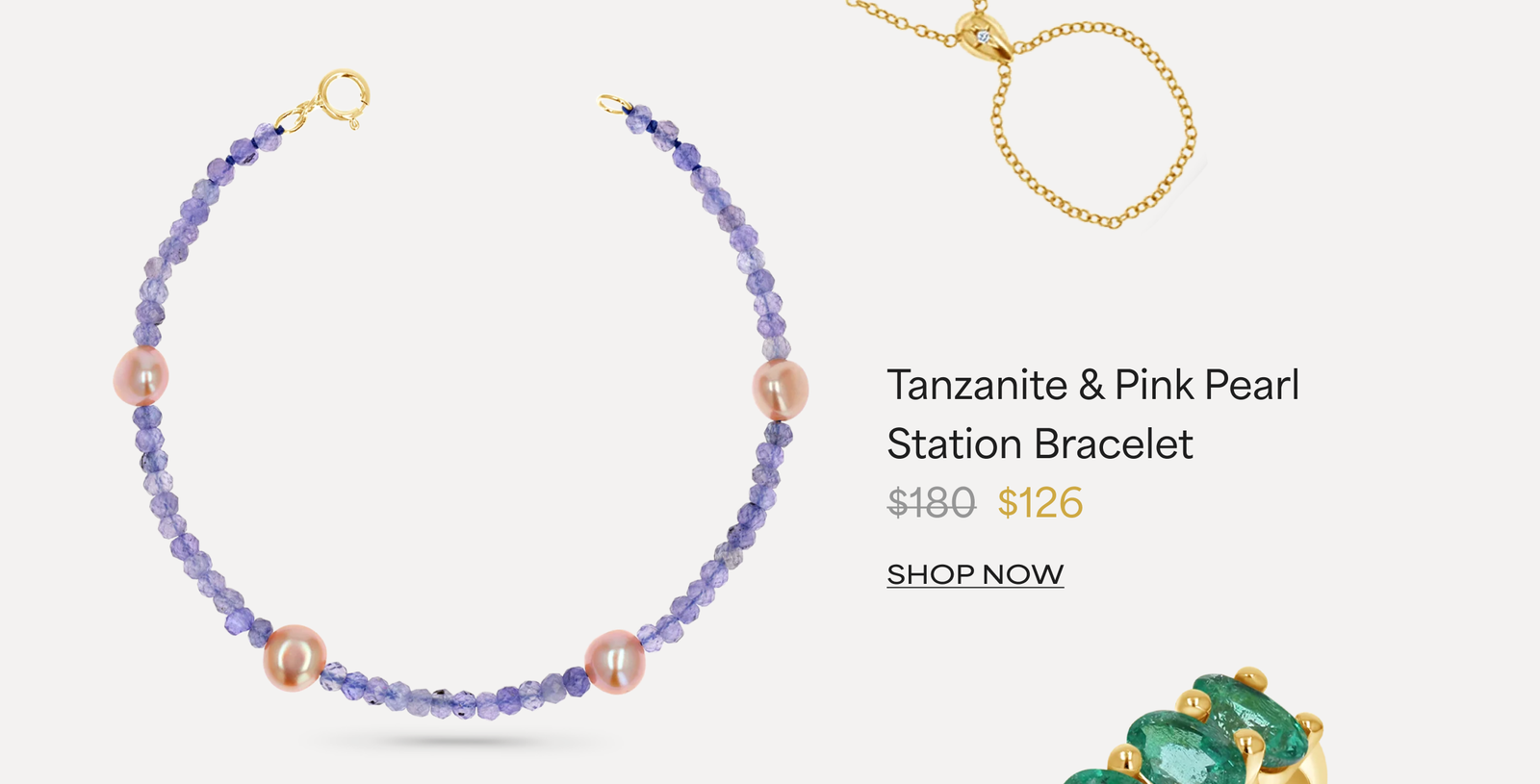 Tanzanite & Pink Pearl Station Bracelet
