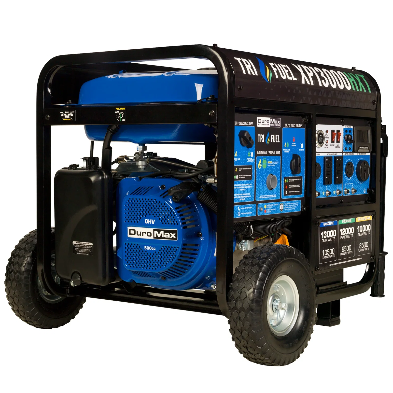 Image of DuroMax XP13000HXT 13,000 Watt Electric Start Tri-Fuel Portable Generator w/ CO Alert