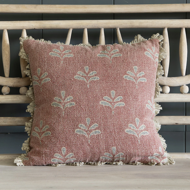 Red Earth Reverse Leaf Linen Cushion