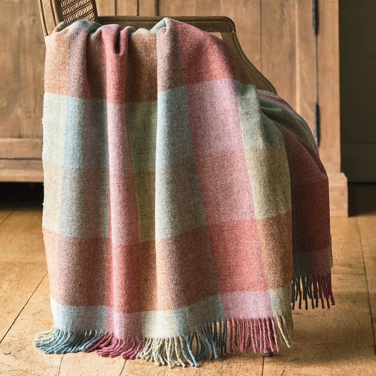 Susie Watson Designs Pale Duck Egg & Faded Rose Harlequin Wool Throw
