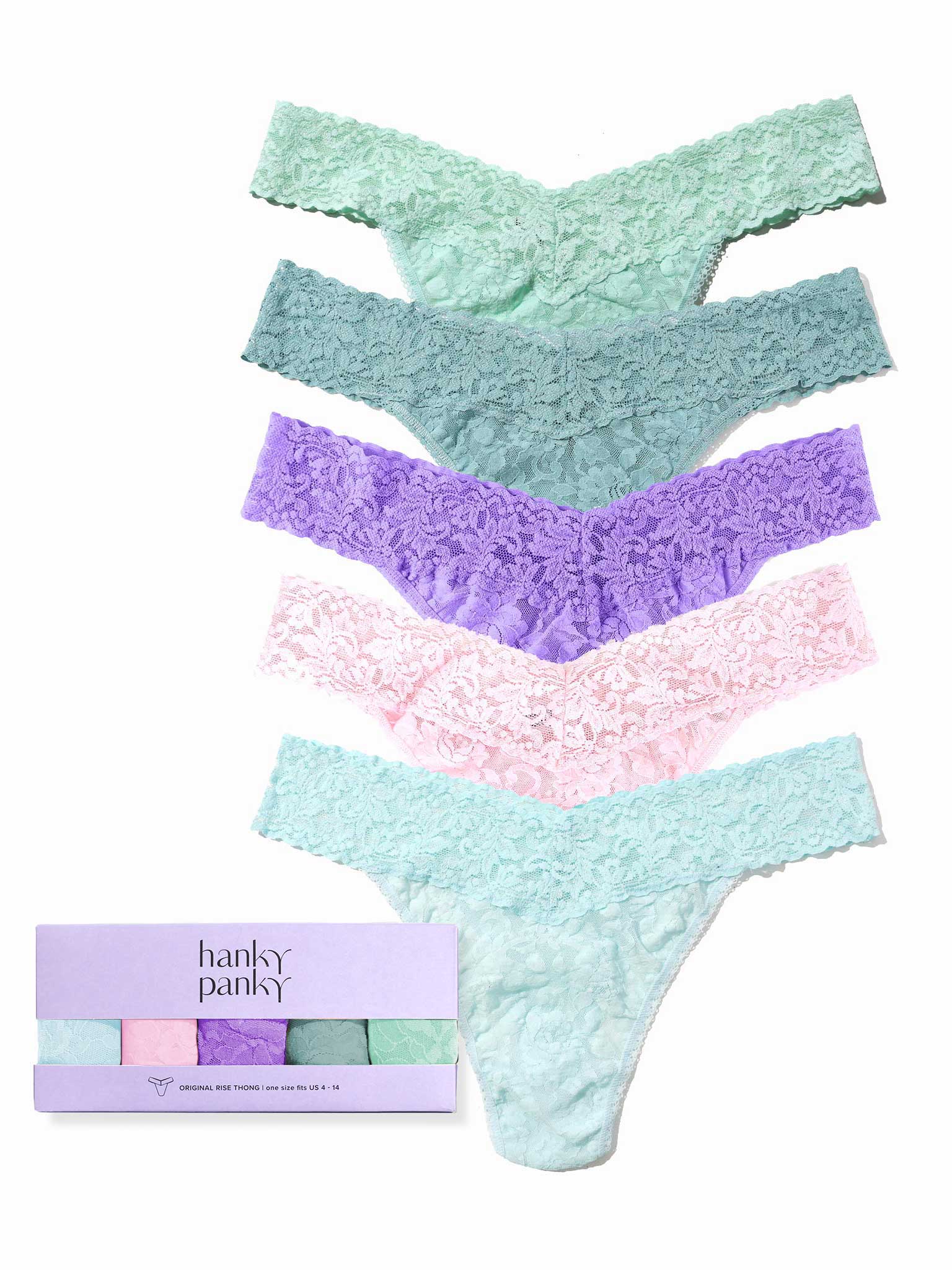 Image of 5 Pack Signature Lace® Original Rise Thongs In Printed Box Spring Pastels Sale