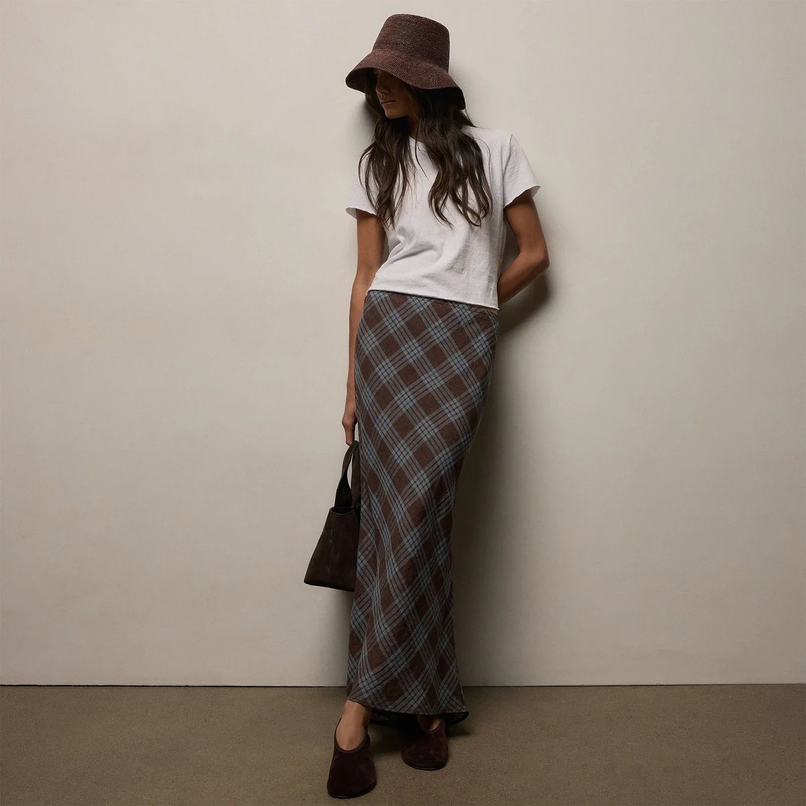 Image of Plaid Linen Skirt - Plum Plaid