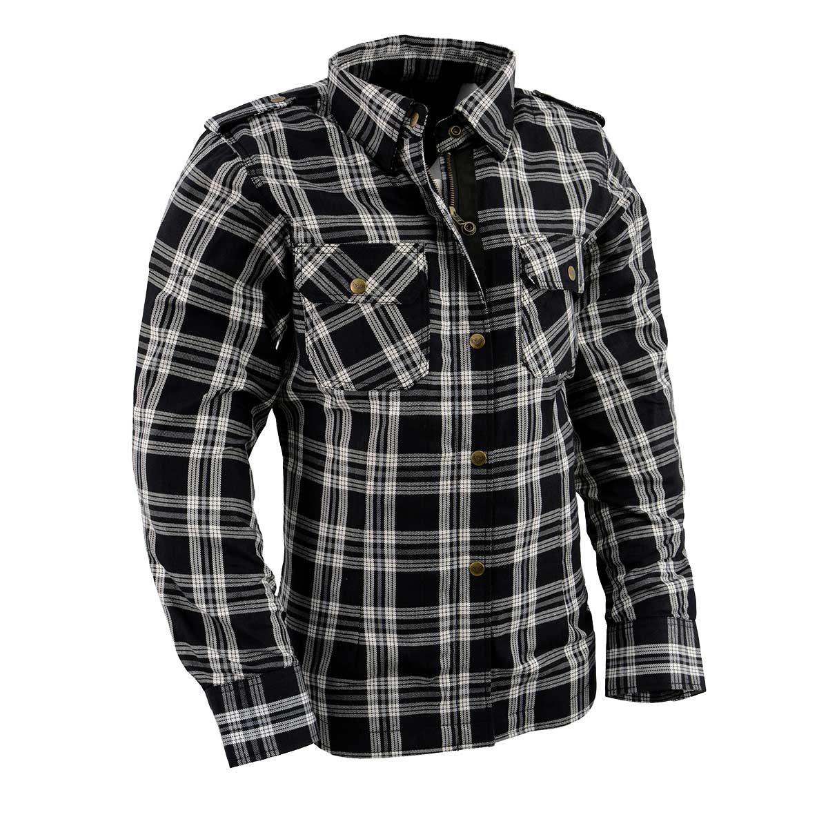 Image of Milwaukee Leather MPL2600 Women’s Plaid Flannel Biker Shirt w/ CE Approved Armor - Reinforced w/ Aramid Fiber