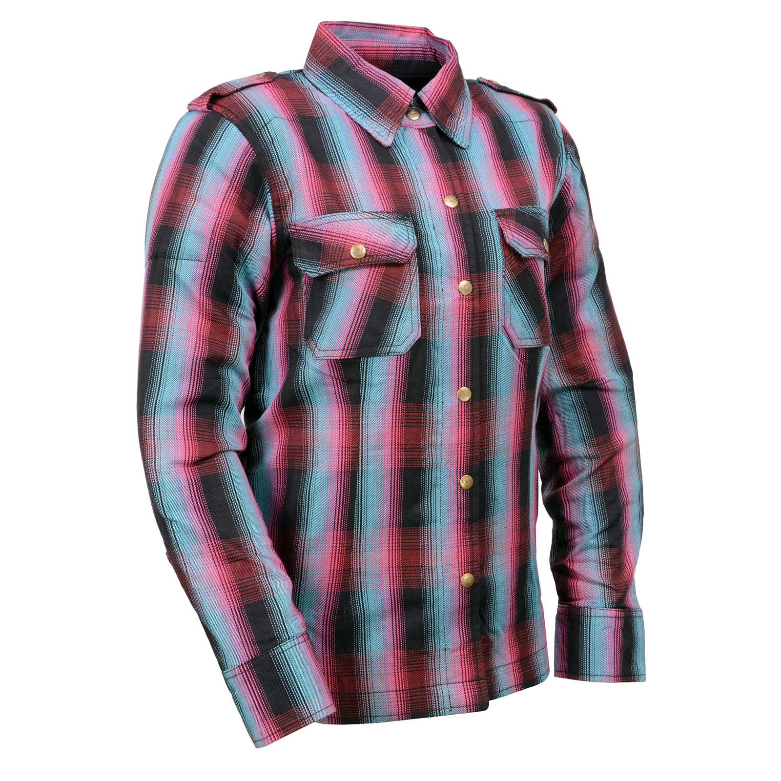 Image of Milwaukee Leather MPL2603 Women’s Plaid Flannel Biker Shirt with CE Approved Armor - Reinforced w/ Aramid Fiber