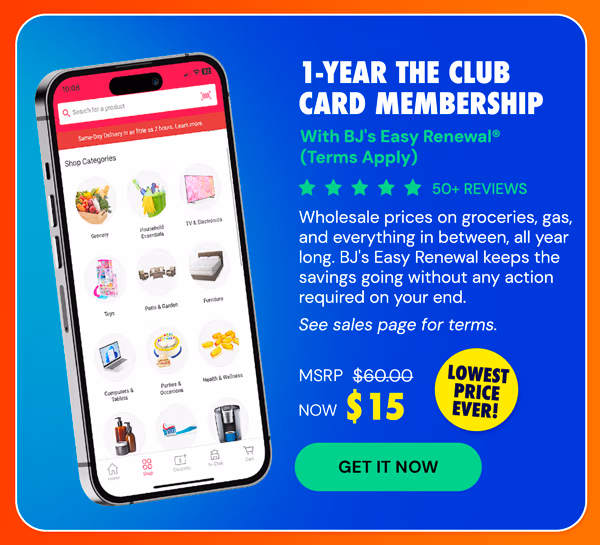 1-Year The Club Card Membership with BJ's Easy Renewal® (Terms Apply)