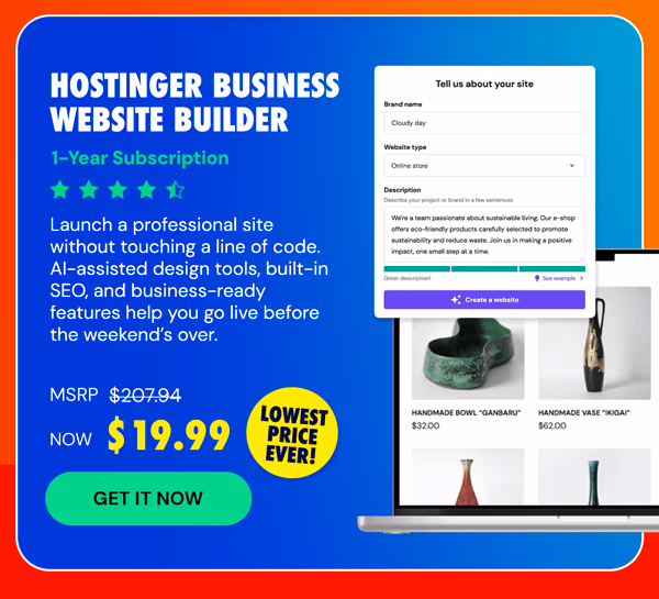 Hostinger Business Website Builder: 1-Yr Subscription