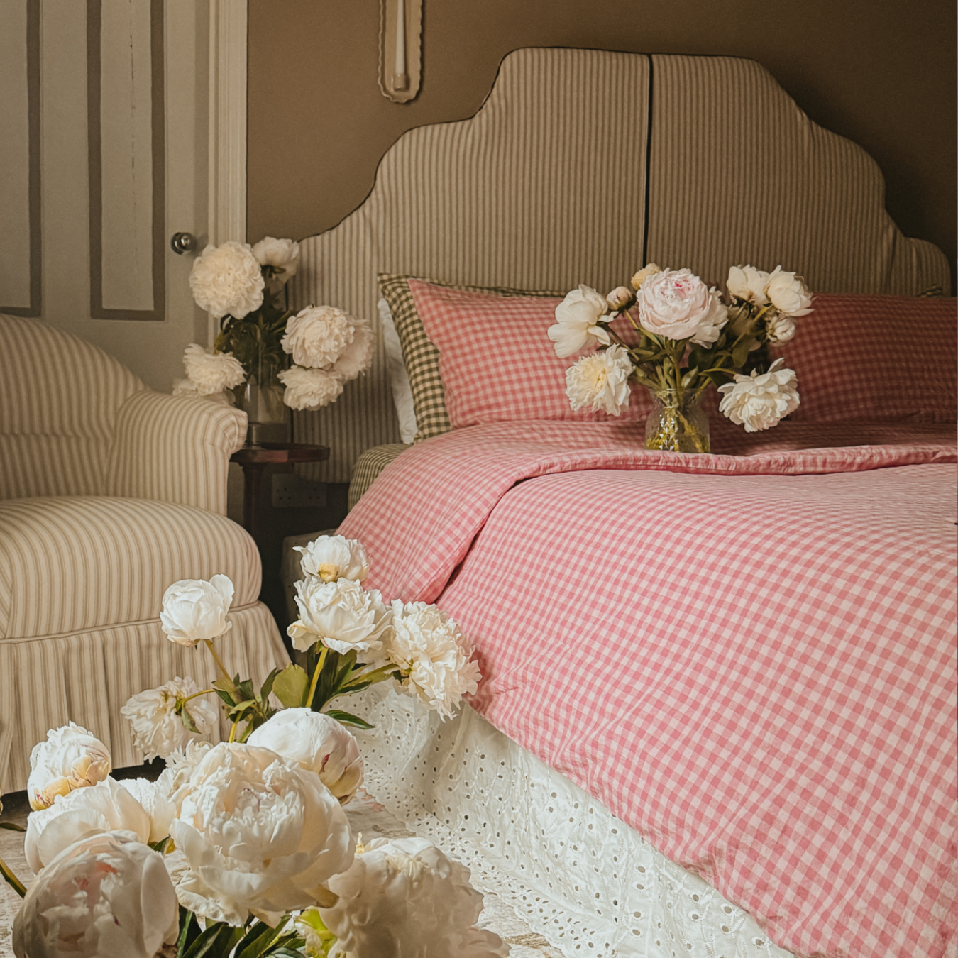 Dusty Pink & Rose Colour Drenched Gingham Linen Blend Duvet Cover
