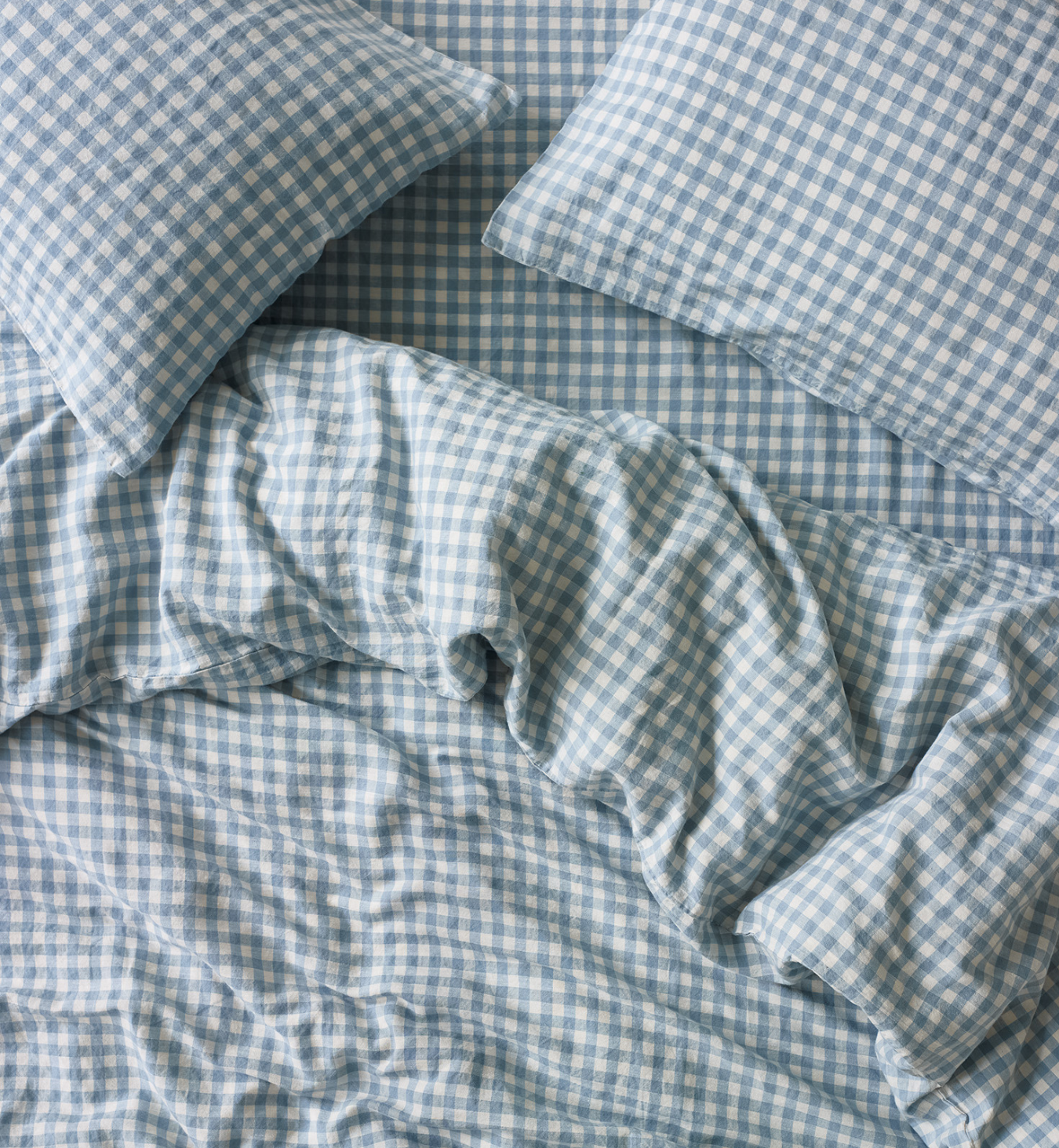 Warm Blue Gingham Linen Blend Duvet Cover