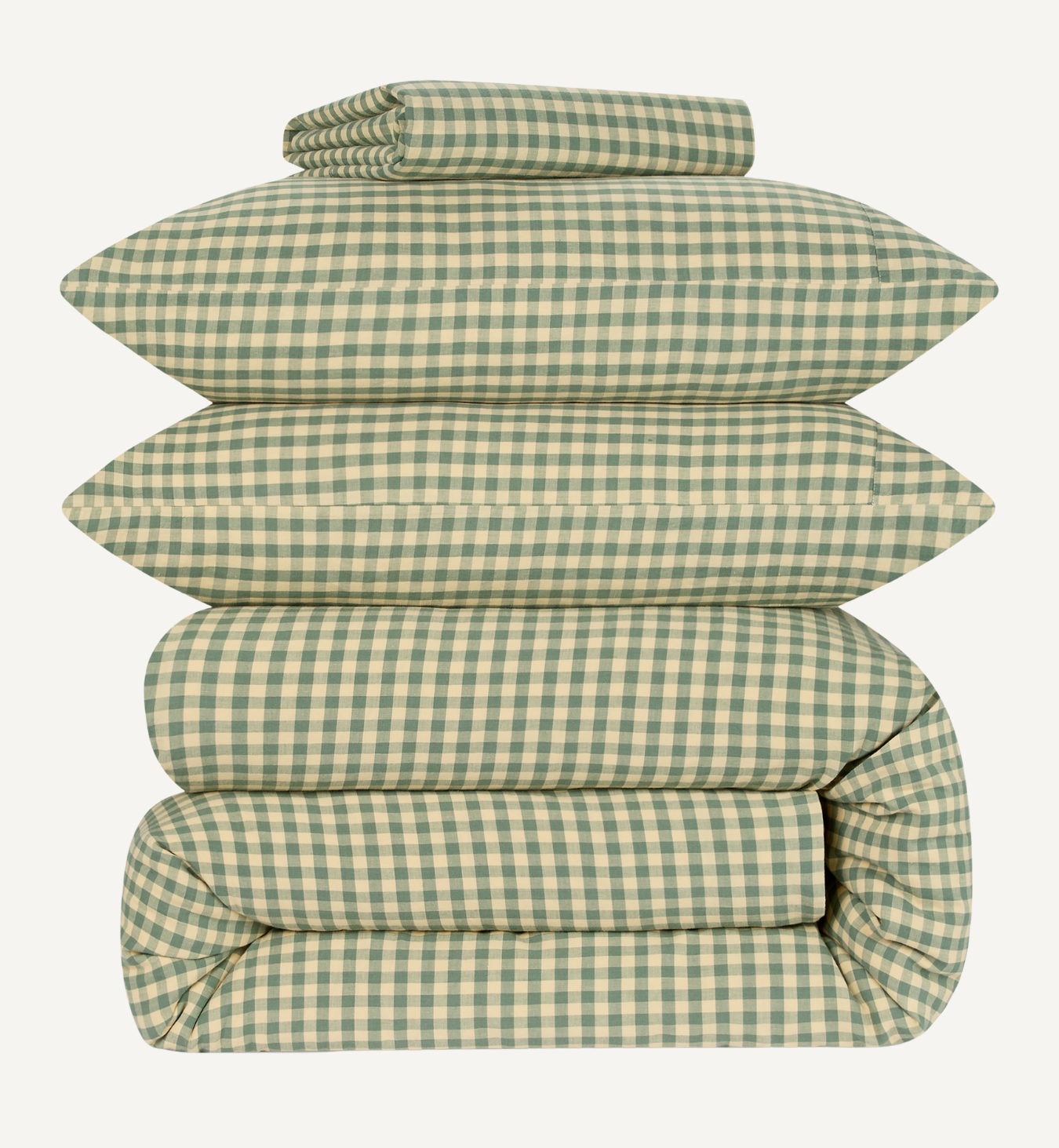 Elm Green & Butter Yellow Colour Drenched Gingham Linen Blend Duvet Cover