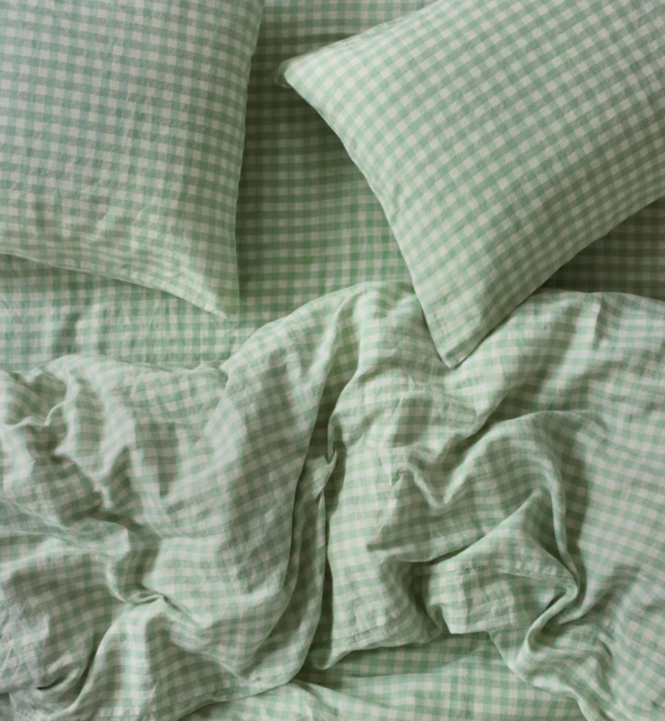 Sage Green Gingham Linen Blend Duvet Cover