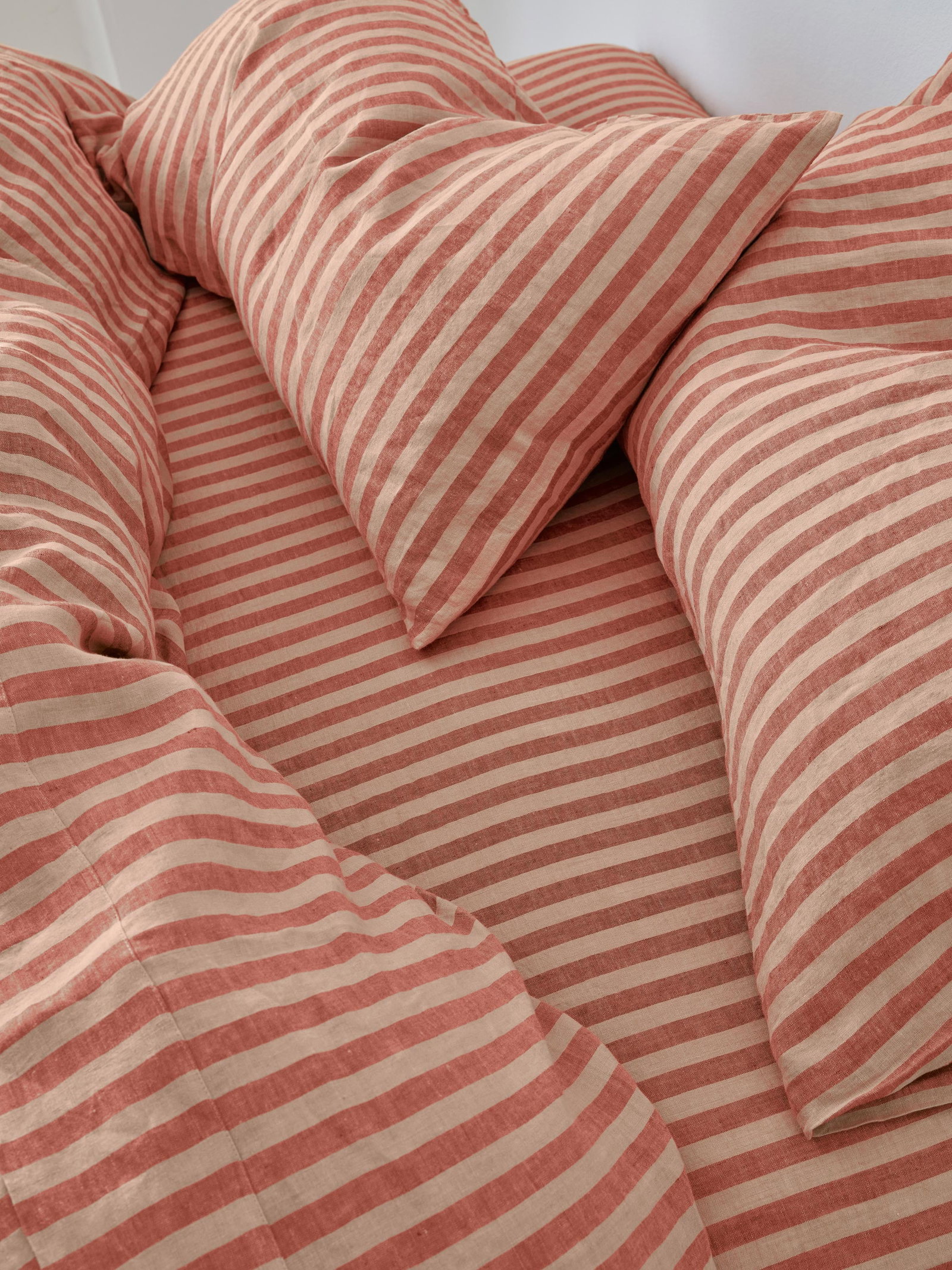 Image of Sandstone Red Pembroke Stripe Linen Blend Fitted Sheet