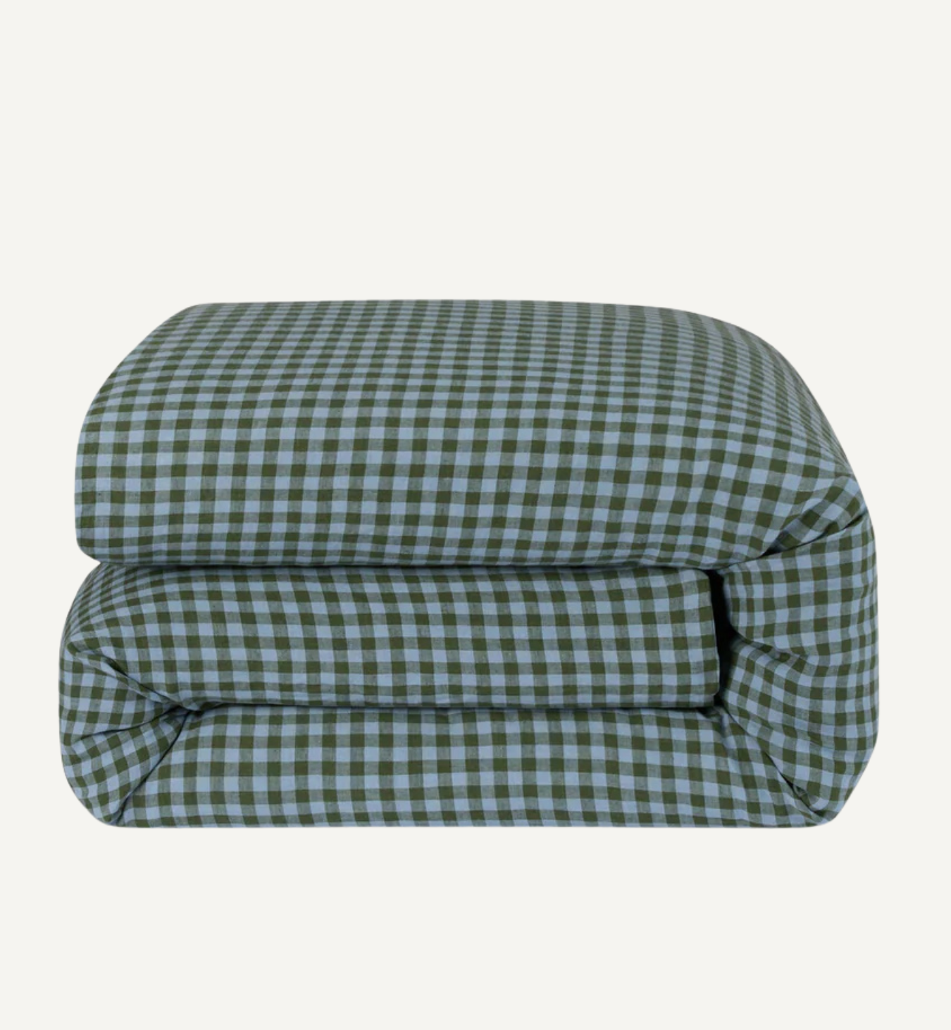 Fern Green & Dusk Blue Colour Drenched Gingham Linen Blend Duvet Cover