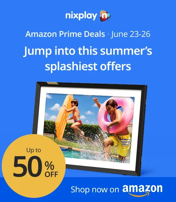 Prime discounts on our bestselling digital frame - shop on Amazon now - up to 50% off!
