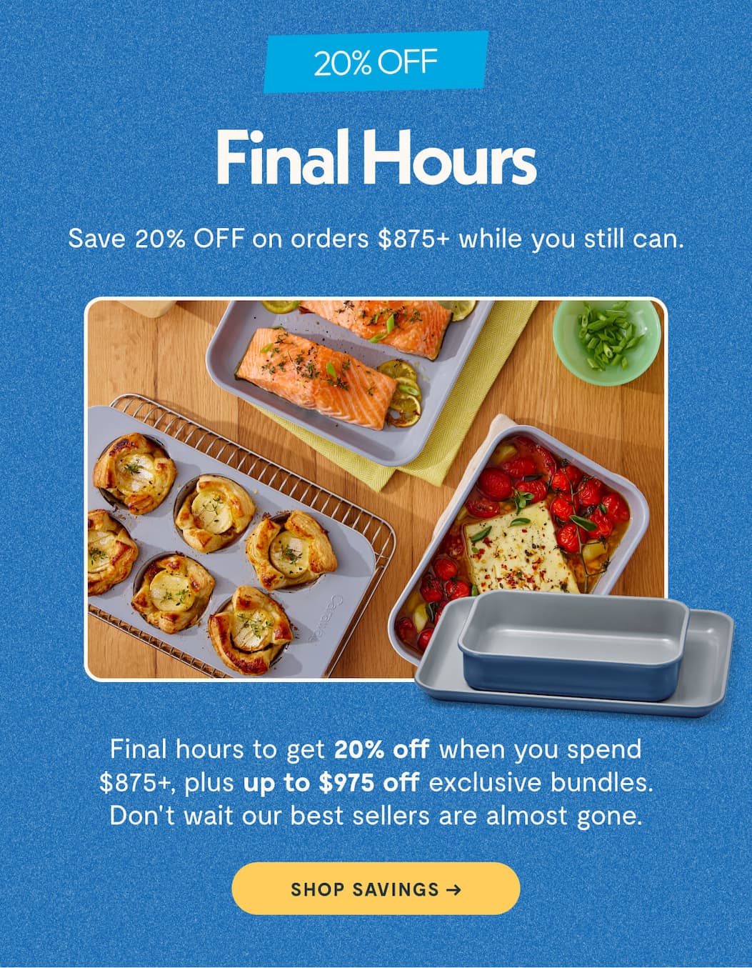 20% OFF Final Hours Save 20% OFF on orders $875+ while you still can. Final hours to get 20% off when you spend $875+, plus up to $975 off exclusive bundles. Don't wait our best sellers are almost gone. SHOP SAVINGS ->