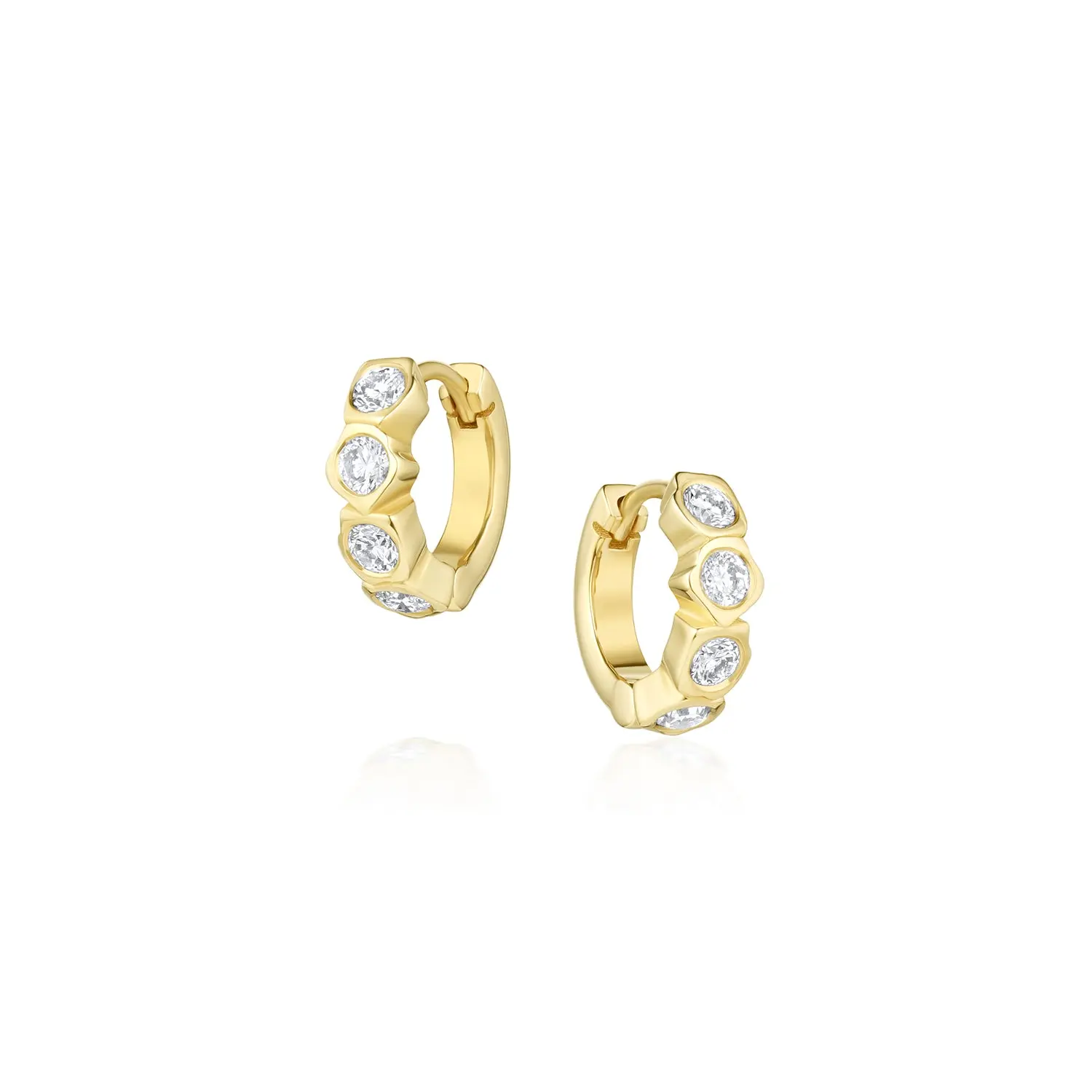 Image of White Diamond Abstract Bezel Huggie Earrings