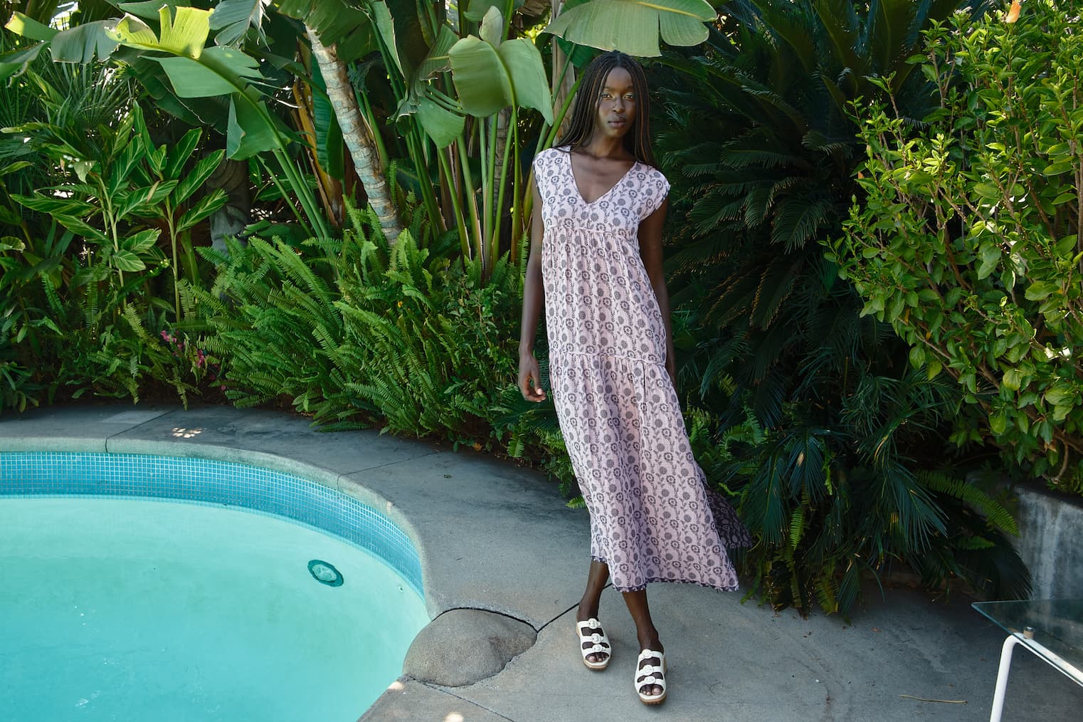 model in jules dress hydrangea