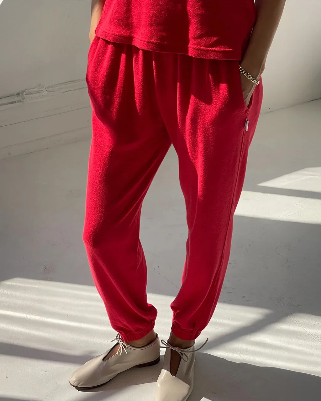 Image of Pointelle Serene Jogger - Red Apple