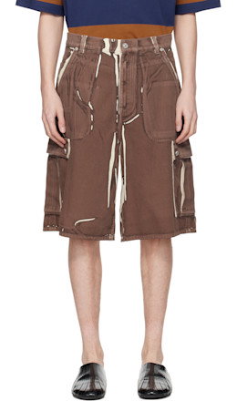Brown Screen-Printed Denim Cargo Shorts - Marni