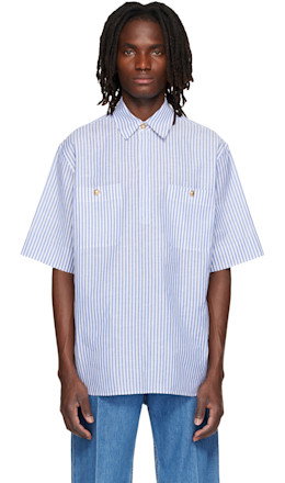 Blue & White Striped Cotton Linen Shirt - Valentino