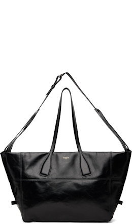 Black Track Zips Calfskin Tote Bag - BALMAIN