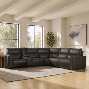 Grove Leather Power Reclining Sectional with Power Headrests