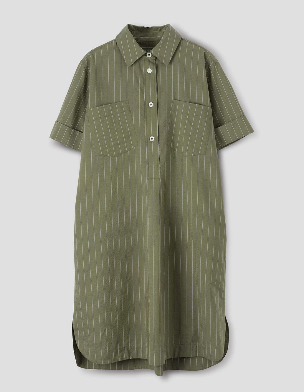 Green striped shirt dress.