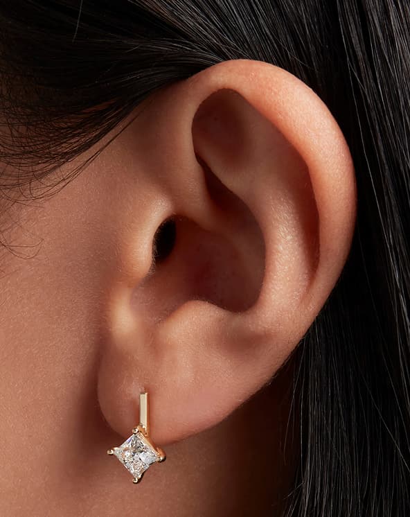 14K Princess Cut Diamond Drop Earrings