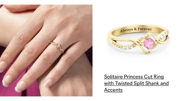 Solitaire Princess Cut Promise Ring with Twisted Split Shank and Accents