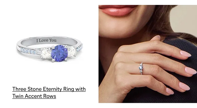 Three Stone Eternity Promise Ring with Twin Accent Rows