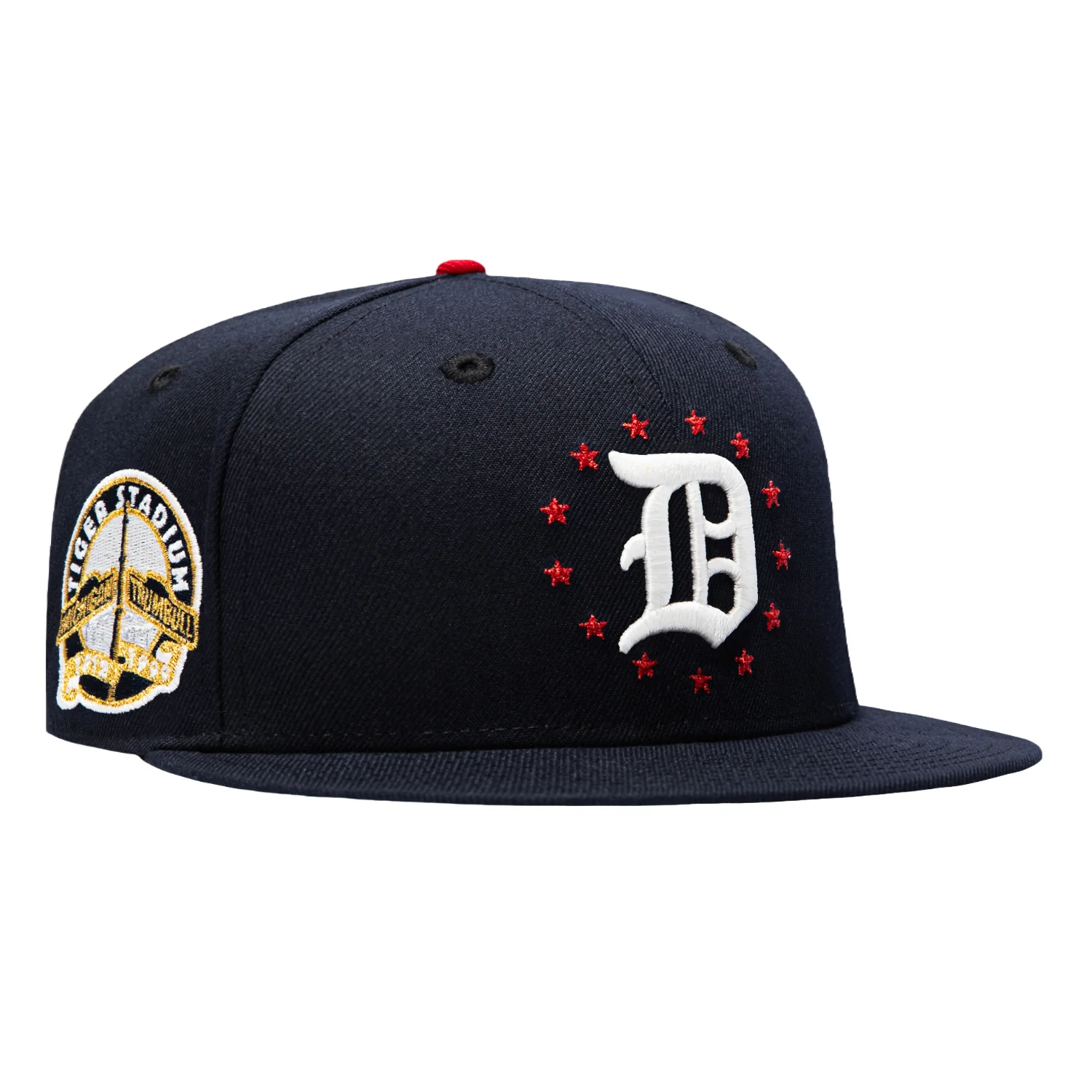 Image of New Era 59Fifty Star Spangled Bangers Detroit Tigers Stadium Patch Red UV Hat - Navy