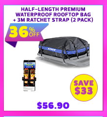 Half-Length Premium Waterproof Rooftop Bag + Hercules Heavy Duty 3m Ratchet Strap (2 pack)
