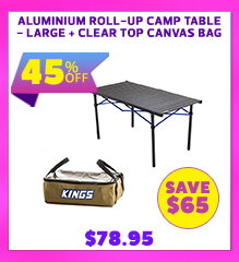 Aluminium Roll-Up Camp Table - Large + Clear Top Canvas Bag