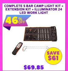 Complete 5 Bar Camp Light Kit + Orange LED Camp Light Extension Kit + Illuminator 24 LED Work Light