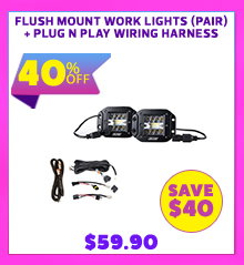 Flush Mount Work Lights (Pair) + Plug N Play Wiring Harness