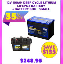 12V 100Ah Deep Cycle Lithium LiFePO4 Battery + Battery Box - Small
