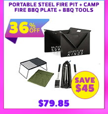 Portable Steel Fire Pit + Camp Fire BBQ Plate + BBQ Tools