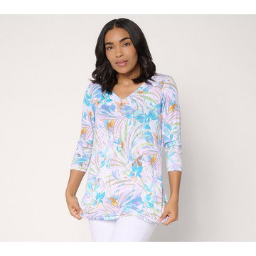 Quacker Factory Fantasia Printed V-Neck 3/4 Sleeve Top