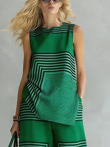 Image of Urban Geometric Stripe Sleeveless Top Loose Fit Lightweight Daily