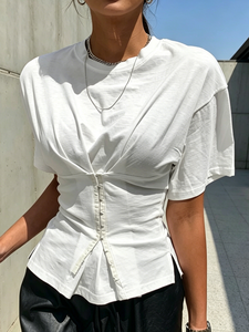 Image of Casual Plain Button Detail T-shirt