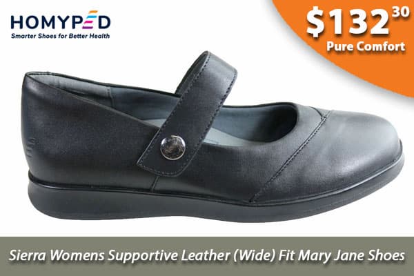 Homyped Sierra Womens Supportive Leather Wide Fit Mary Jane Shoes