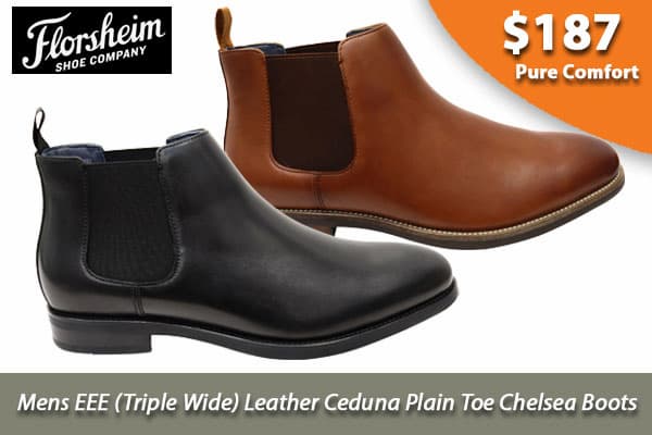 Florsheim Mens EEE Triple Wide Leather Ceduna Plain Toe Chelsea Boots