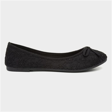 Lilley Womens Black Lace Slip On Ballerina Shoe