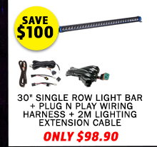 30 Single Row Light Bar + Plug N Play Wiring Harness + 2m Lighting Extension Cable