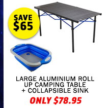 Large Aluminium Roll Up Camping Table + Collapsible Sink